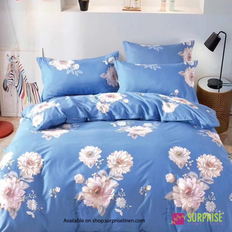 Surprise Home - Fresco Collection Blue Dahlia 100% Cotton 3 Pcs Bedsheet Set (Sky Blue)