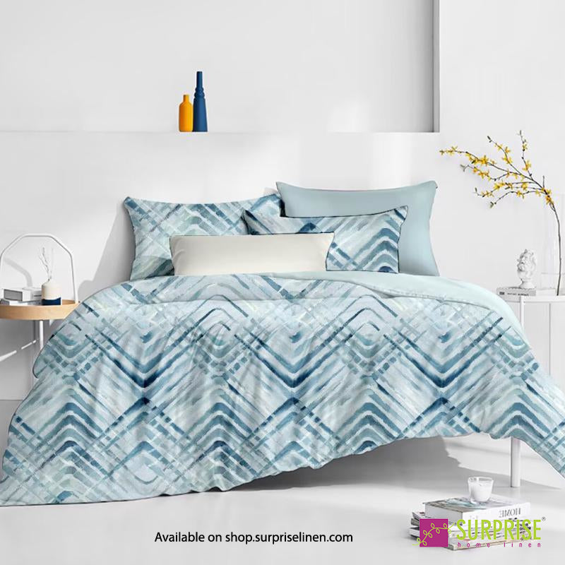 Surprise Home - Essenze Luxe Collection Aqua Lattice Digital 100% Cotton 3 Pcs Bedsheet Set (Sea Blue)