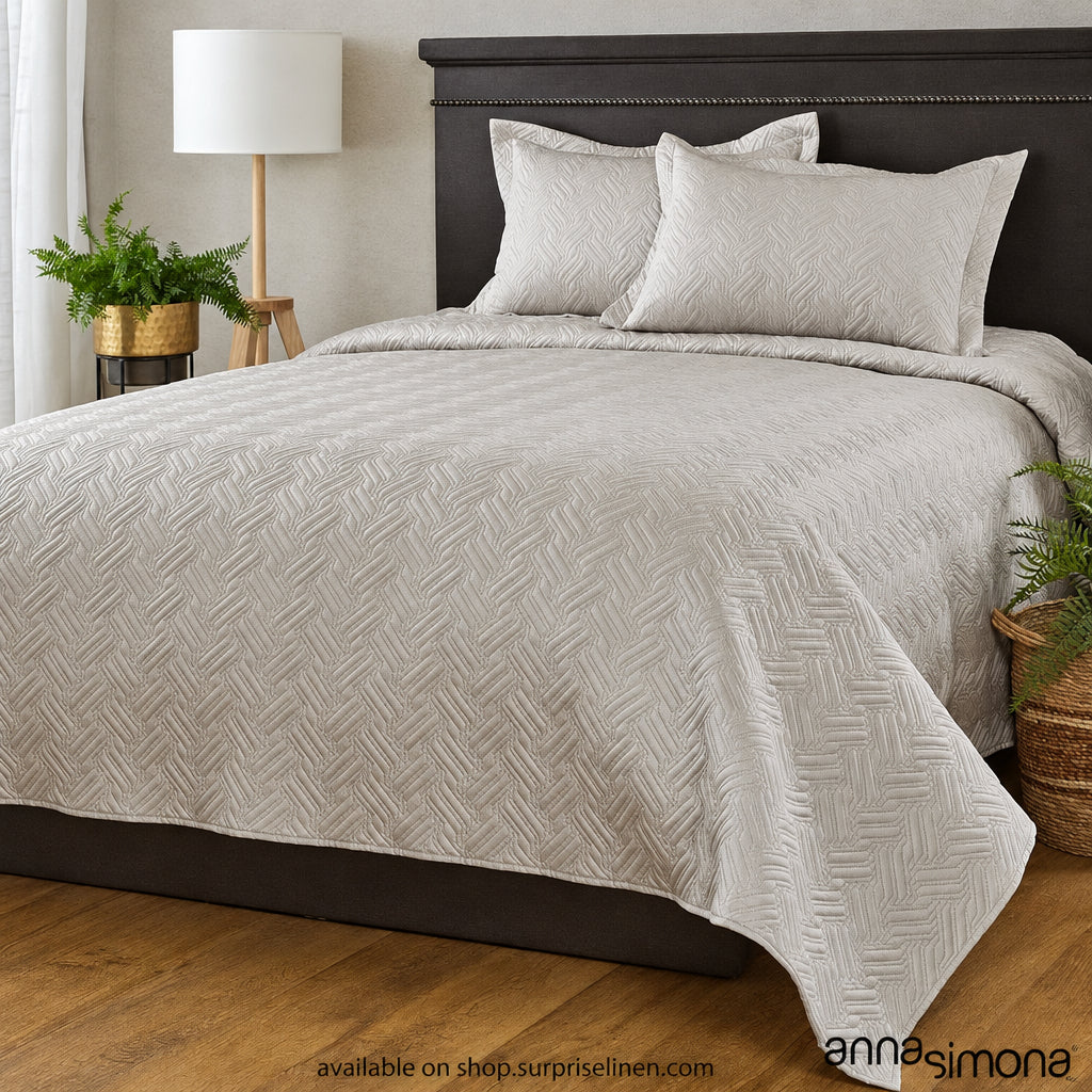 Anna Simona - Nuance 3 Pcs 400 TC Cotton Satin Bed Cover Set (Stone)