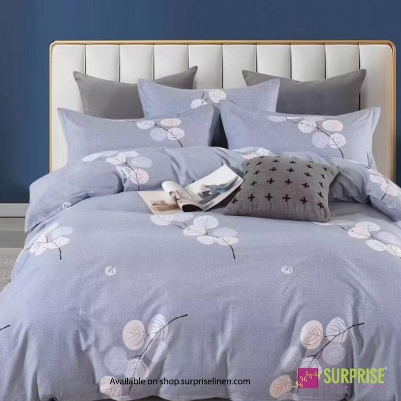 Surprise Home - Fresco Collection Silver Leaves 100% Cotton 3 Pcs Bedsheet Set (Slate Grey)