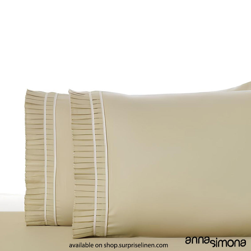 Anna Simona - Oxford King Size 400 TC Cotton Satin King Size Bedsheet Set (Buff)