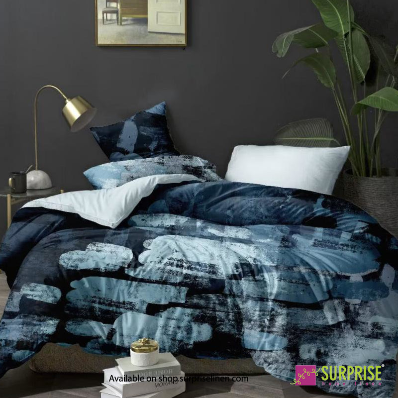 Surprise Home - Essenze Luxe Collection Silver Ribbons Digital 100% Cotton 3 Pcs Bedsheet Set (Cloud Grey)