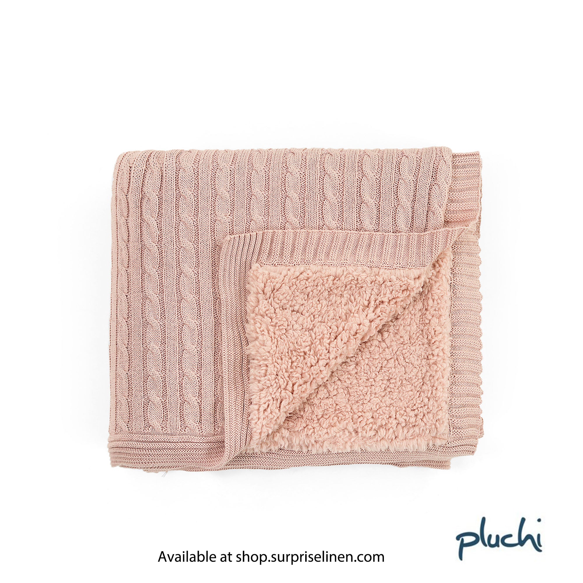 Pluchi - Cable Knit 100% Premium Cotton Throw Blanket (Cameo Pink)