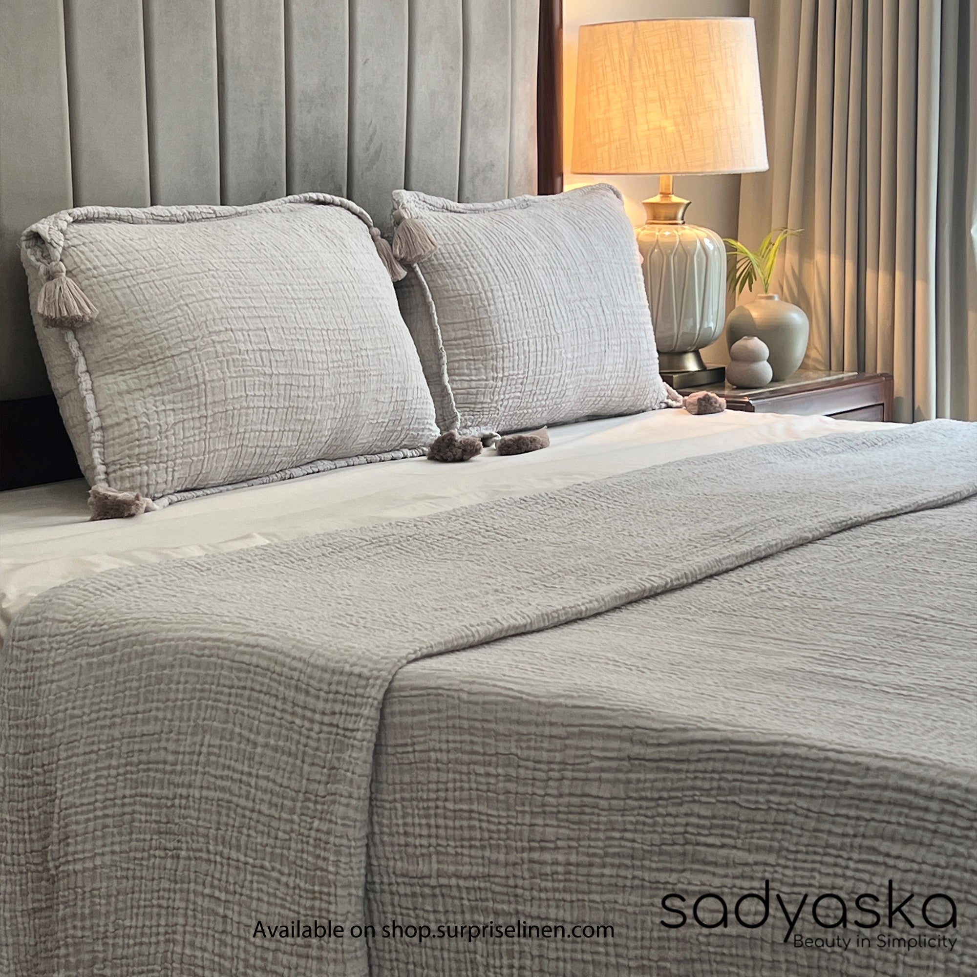 Sadyaska - Meraki Collection 100% Cotton Woven Double Bed Cover Set (Greige)