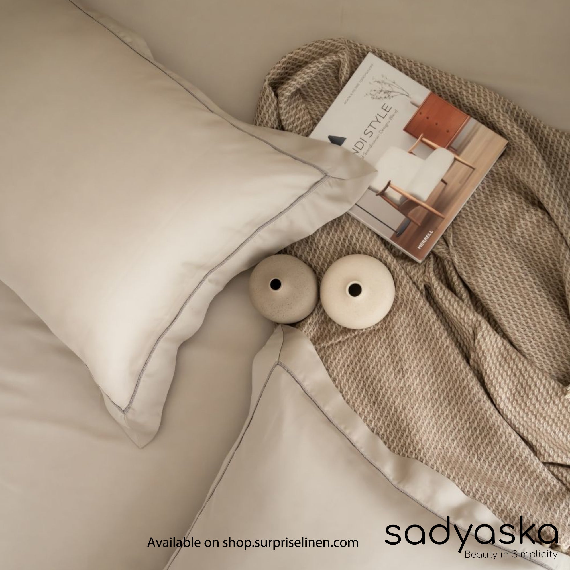 Sadyaska - Tencel Lace Bedding Collection 400 TC Tencel 3 Pcs Bedding Set (Eggshell Grey)