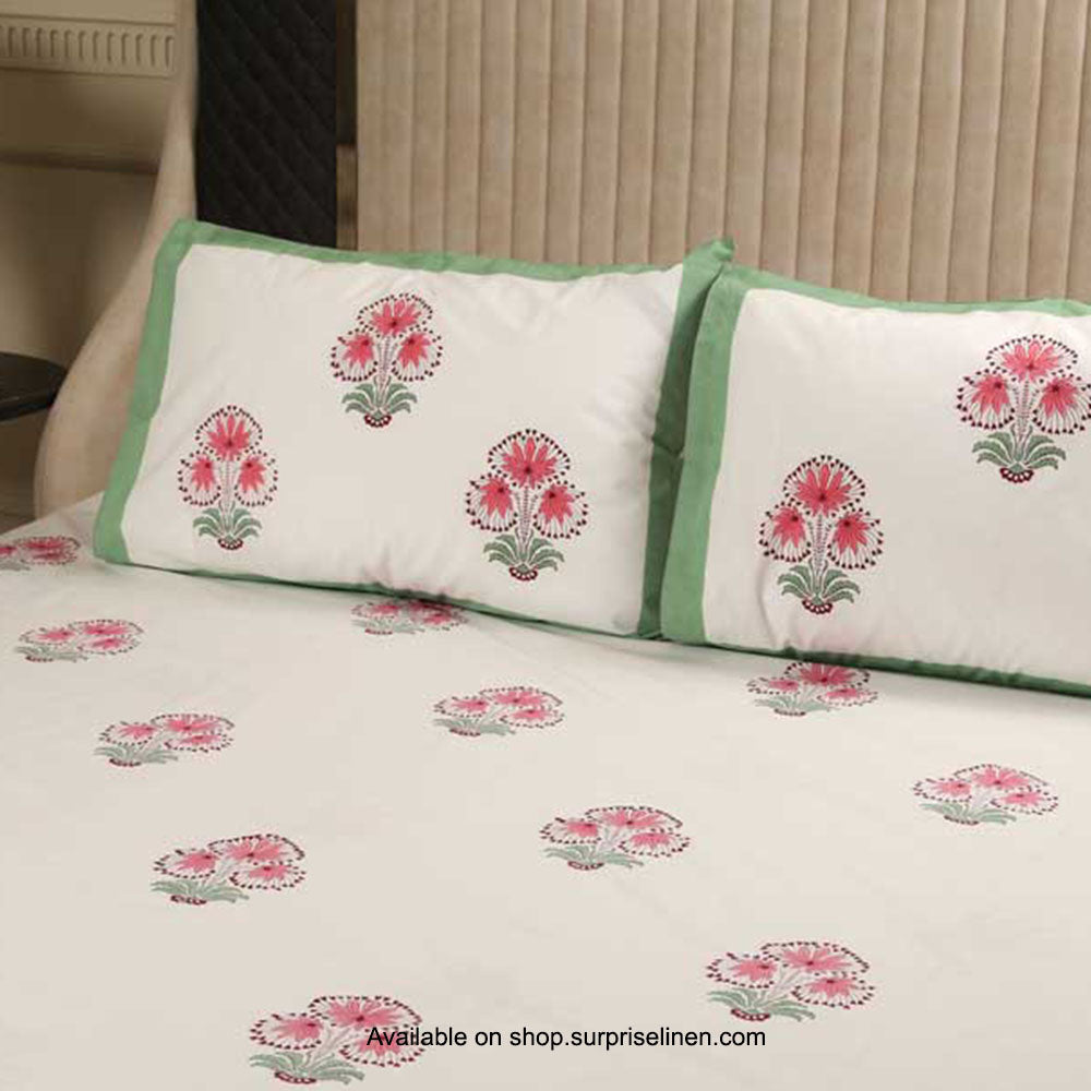 Surprise Home - Etonner Block Print Collection 300 TC Cotton The Goan Vibes Green Bedsheet Set