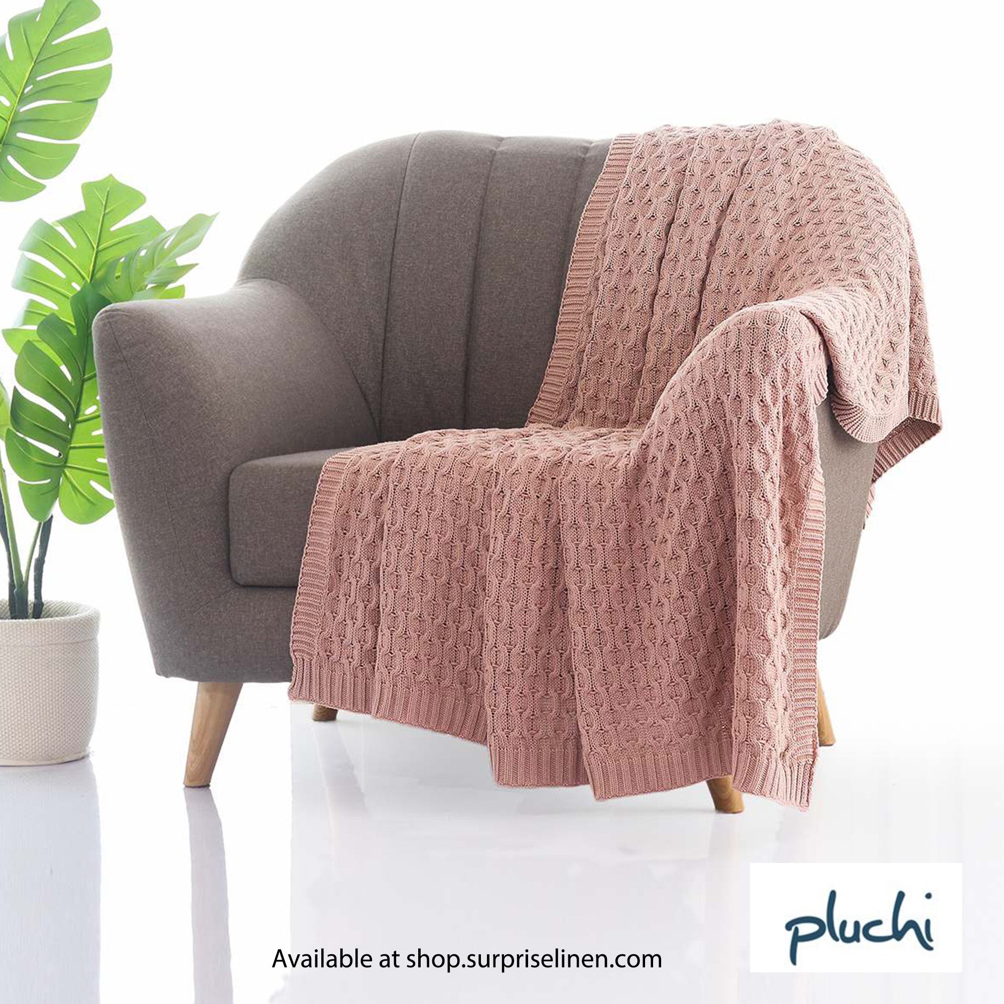 Pluchi - Kelly Knit Cotton Knitted All Season AC Throw Blanket (Pale Pink)
