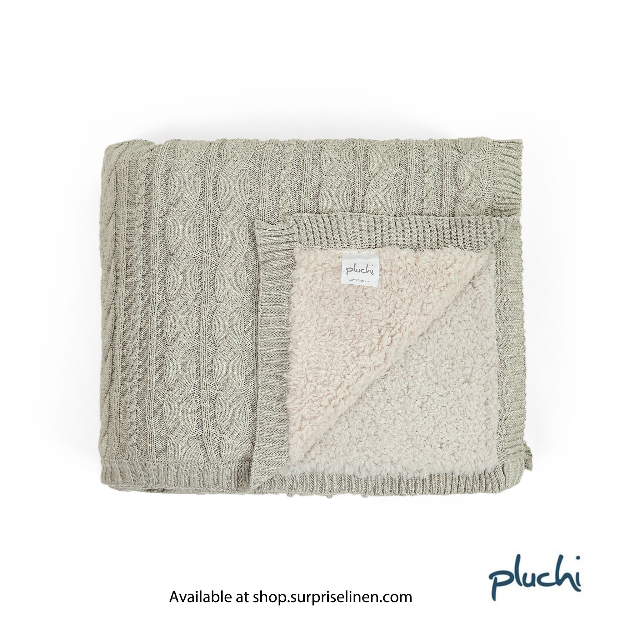 Pluchi - Arch Cable 100% Premium Cotton Knitted Single Bed Sherpa Blanket (Vanilla Grey)