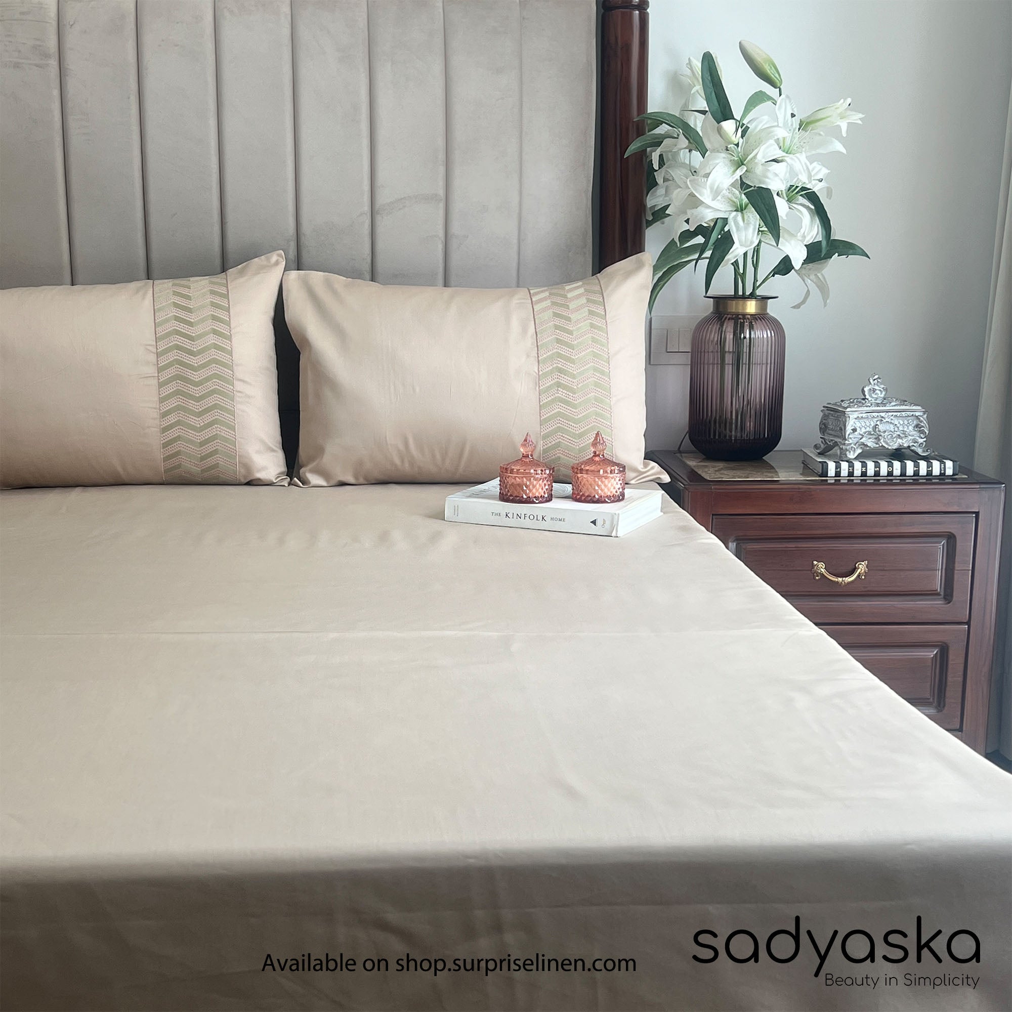 Sadyaska - Chevron Collection Cotton Rich 3 Pcs Bedsheet Set (Sand)