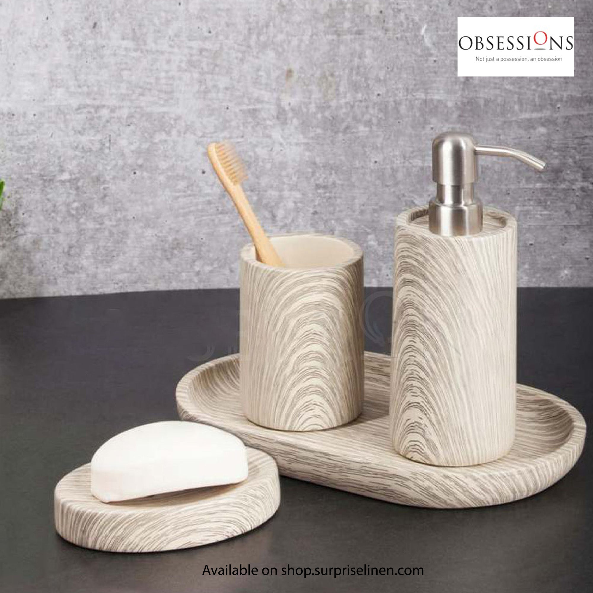 Obsessions - Azure Collection 4 Pcs Bath Set (Grey & Beige)