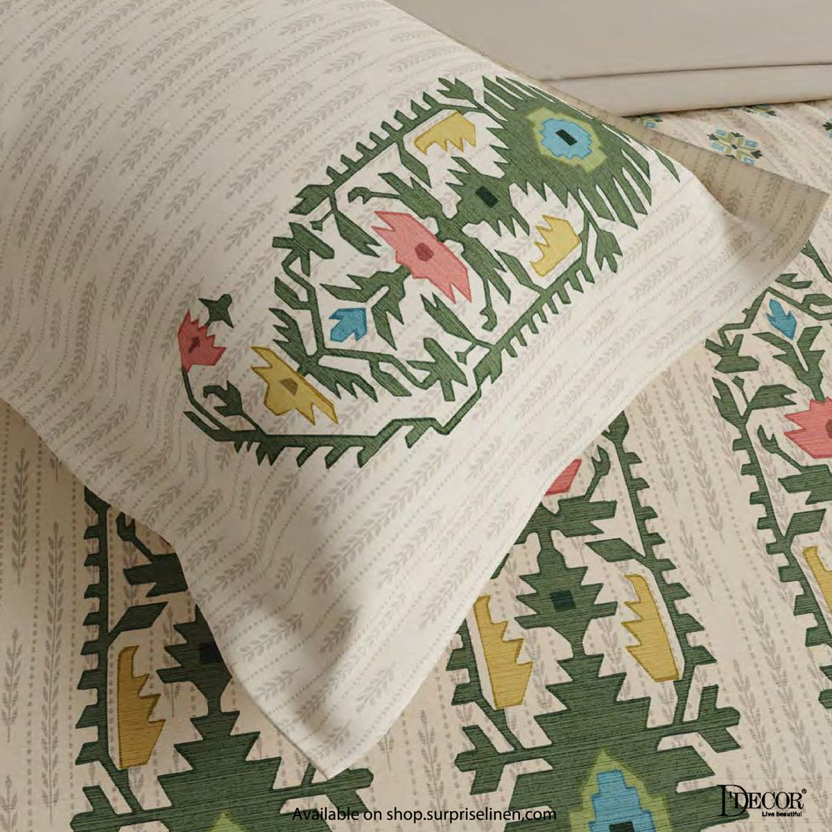 D'Decor - Jamdani Collection Kusumit Super King Size Bedsheet Set (Olive Branch)