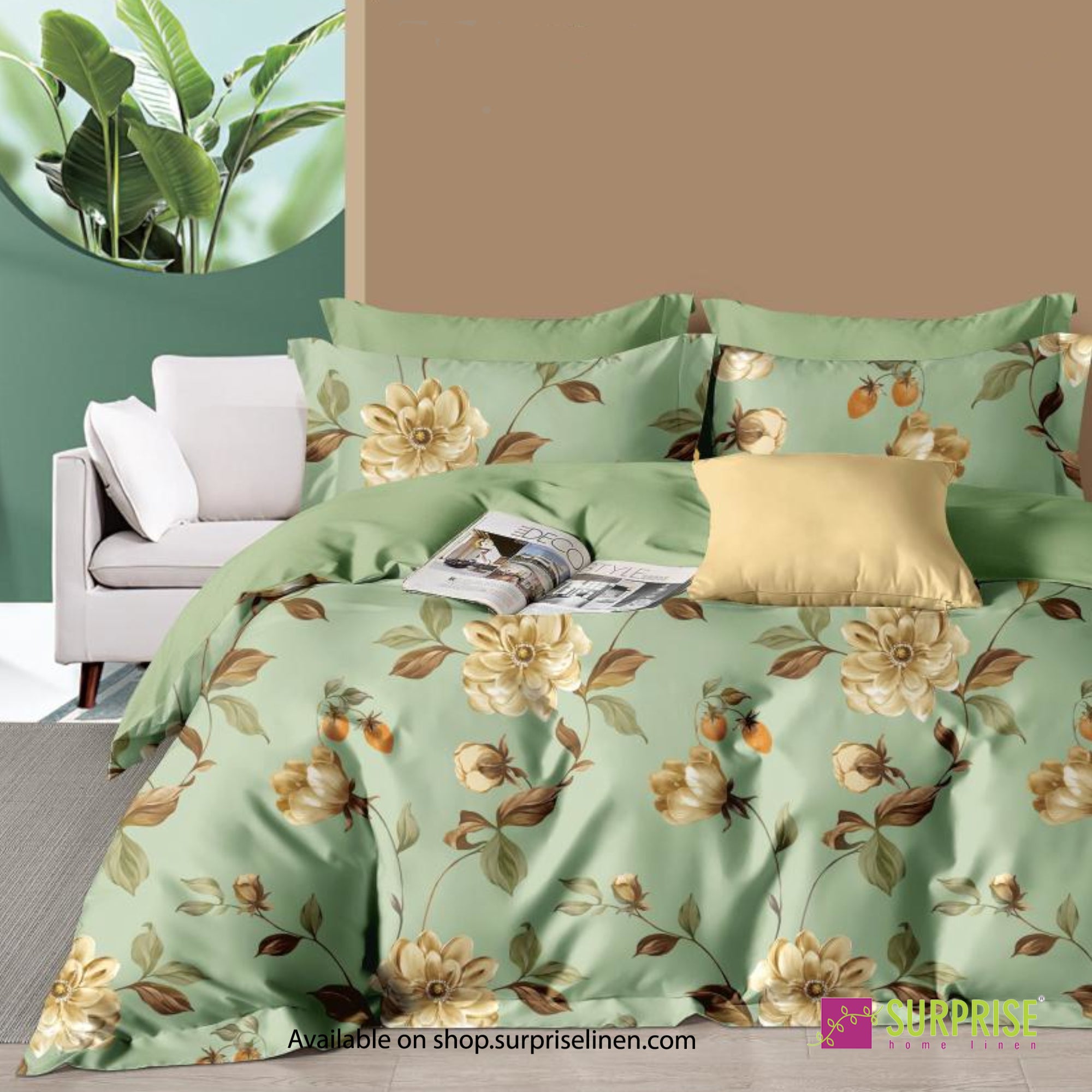 Everyday Luxury Essentials By Surprise Home - Bedeck Collection 3 Pcs Regular Queen Size Bedsheet Set in 300 TC Cotton Fabric (Sage)