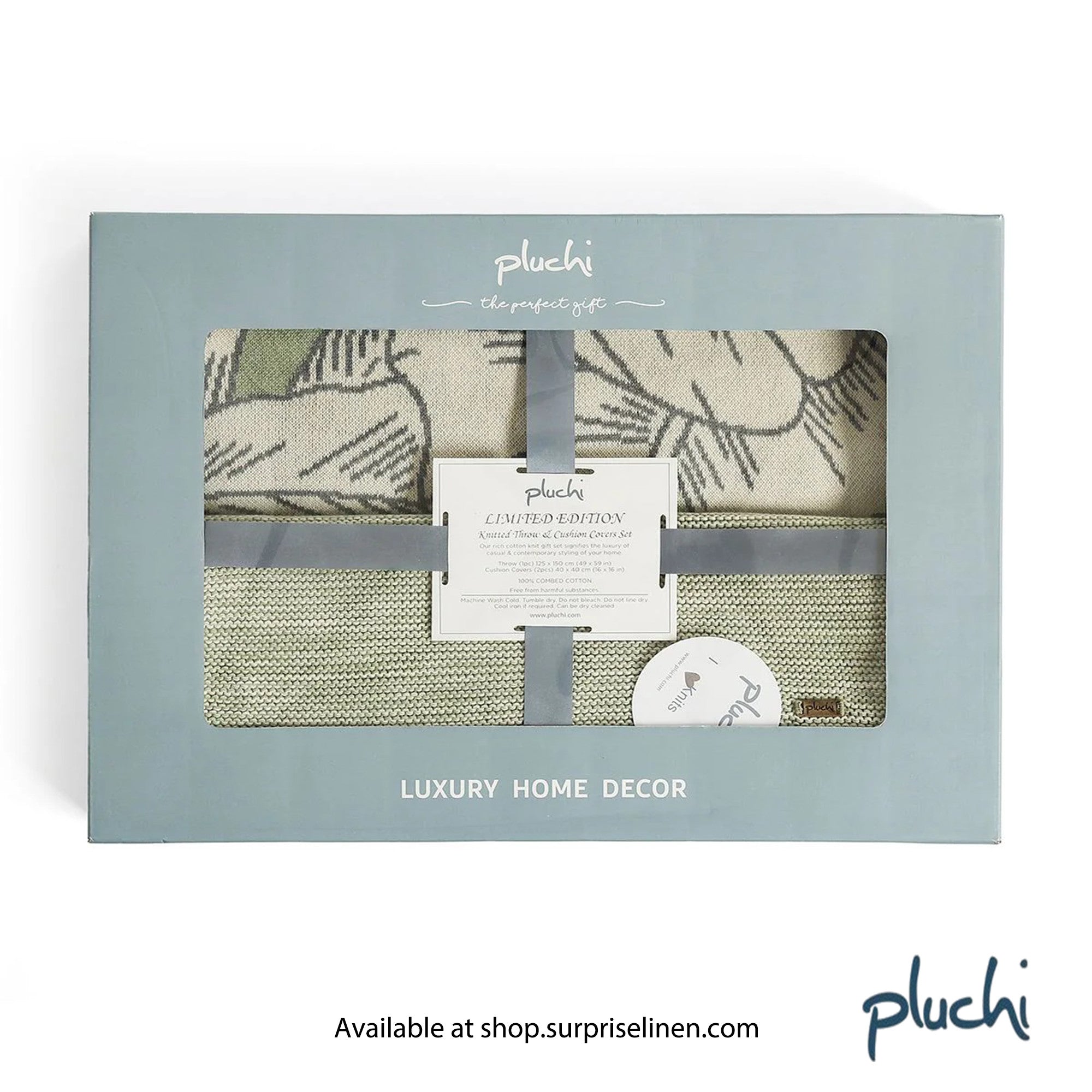 Pluchi - Tropical Gift Combo Knitted Throw & Cushion Cover (Mint)
