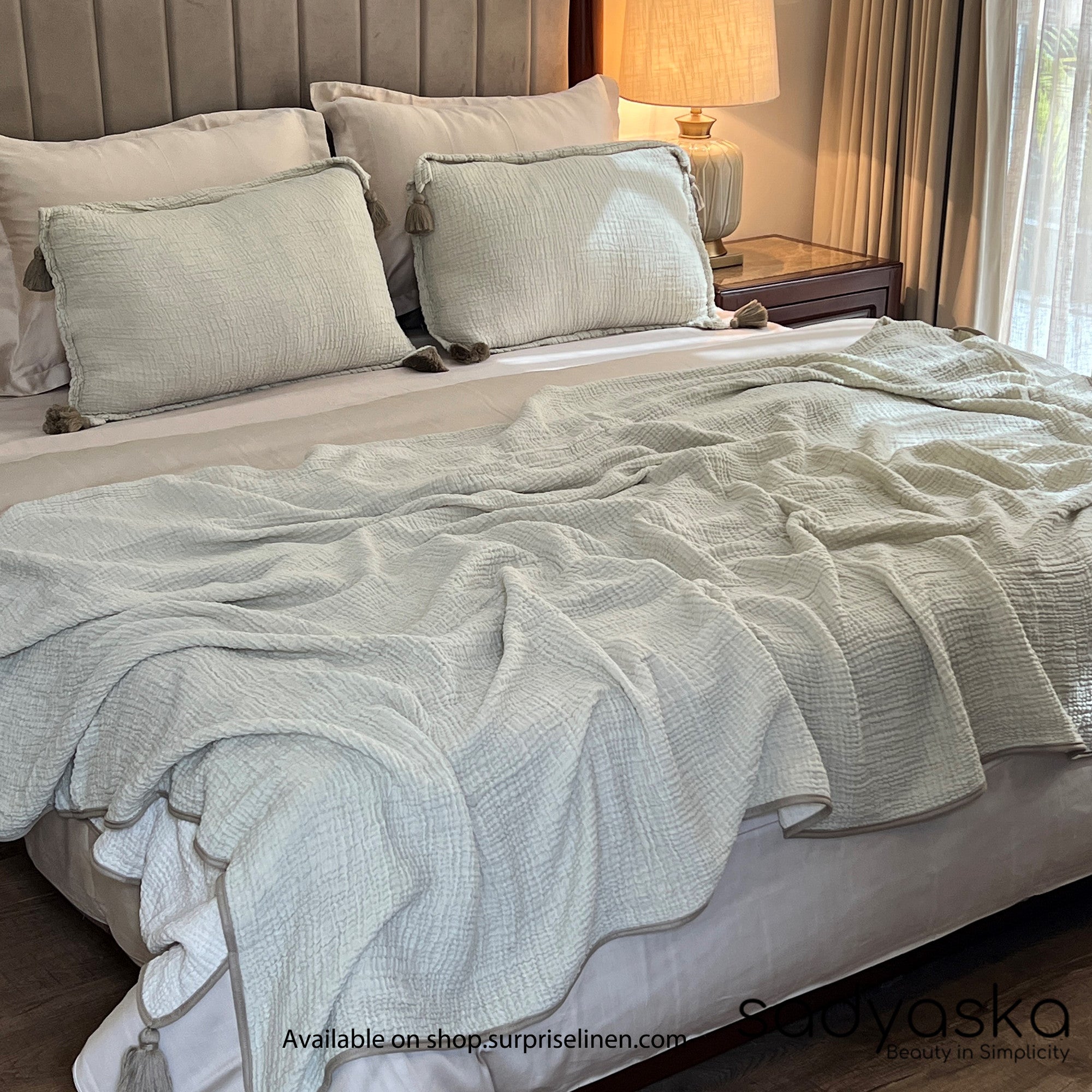 Sadyaska - Meraki Collection 100% Cotton Woven Double Bed Cover Set (Sage)