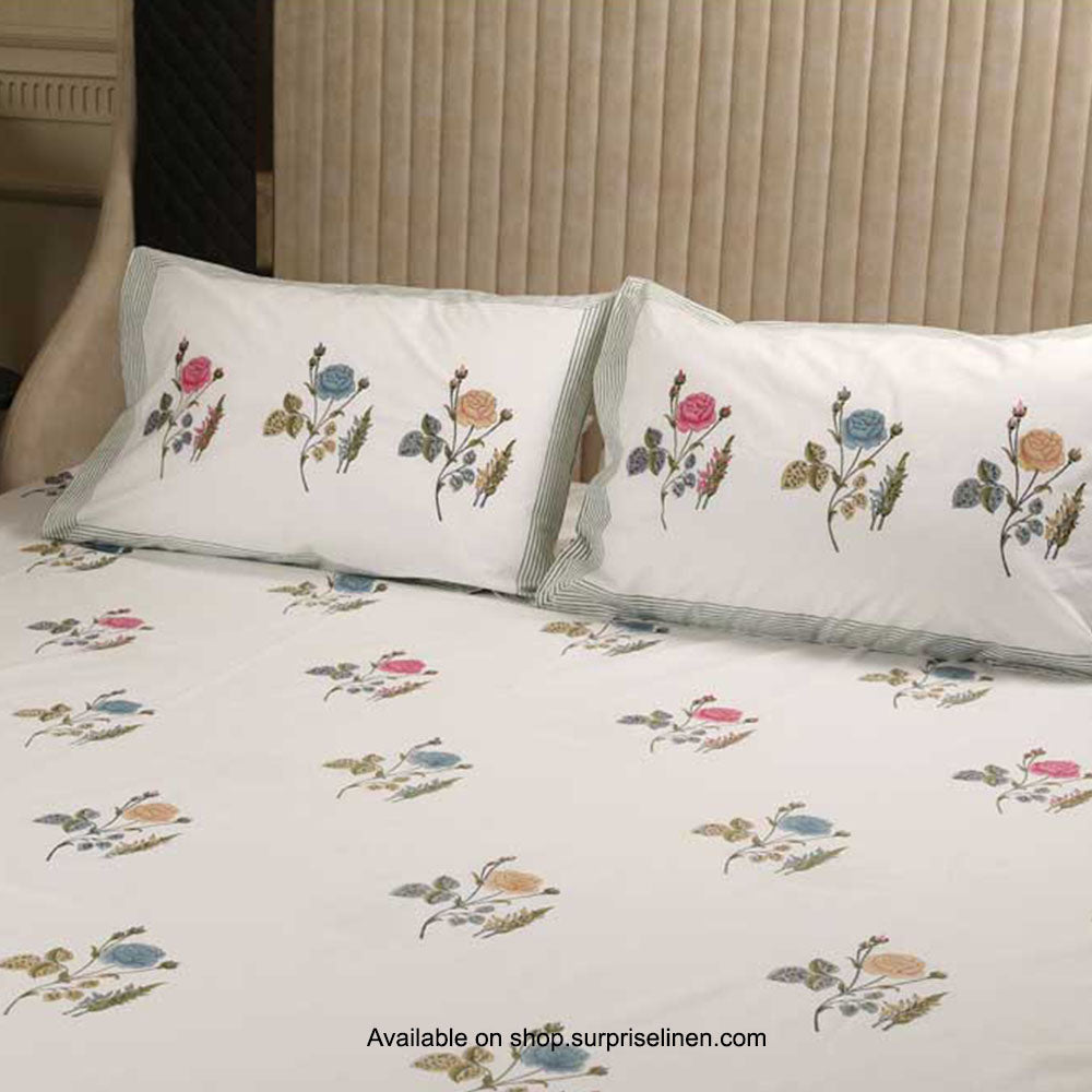 Surprise Home - Etonner Block Print Collection 300 TC Cotton Rose Garden Pink Bedsheet Set