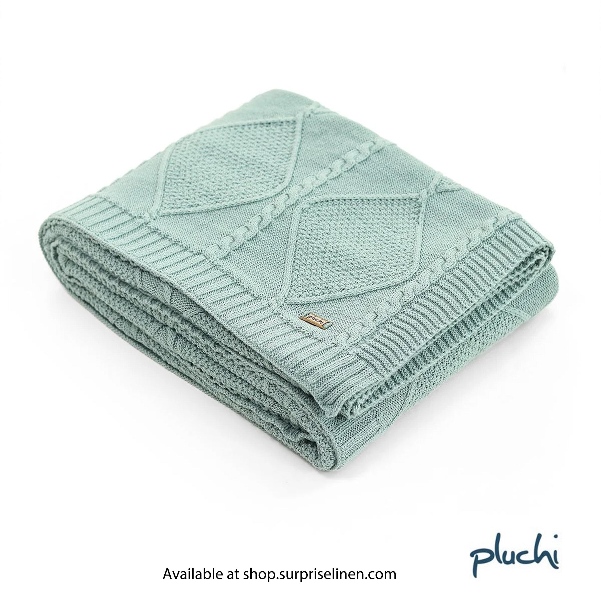 Pluchi - Cable Moss Throw 100% Cotton Knitted All Season AC Throw Blanket (Dull Blue)