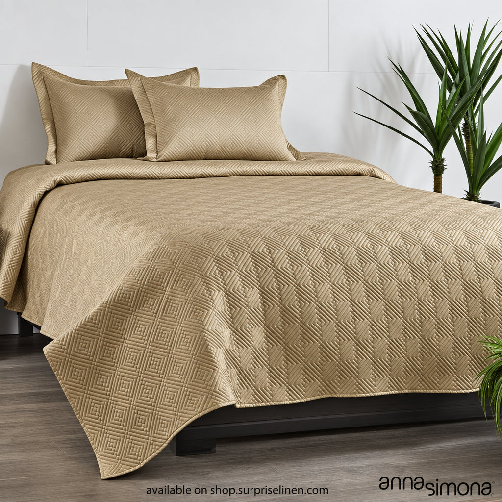 Anna Simona - Parle 3 Pcs 400 TC Cotton Satin Bed Cover Set (Khaki)