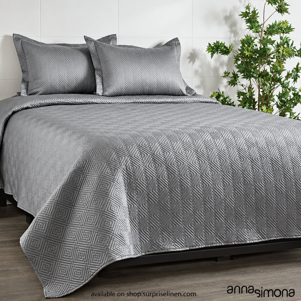 Anna Simona - Parle 3 Pcs 400 TC Cotton Satin Bed Cover Set (Grey)