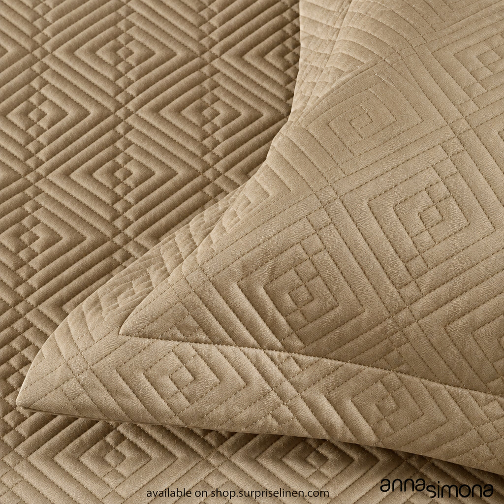 Anna Simona - Parle 3 Pcs 400 TC Cotton Satin Bed Cover Set (Khaki)