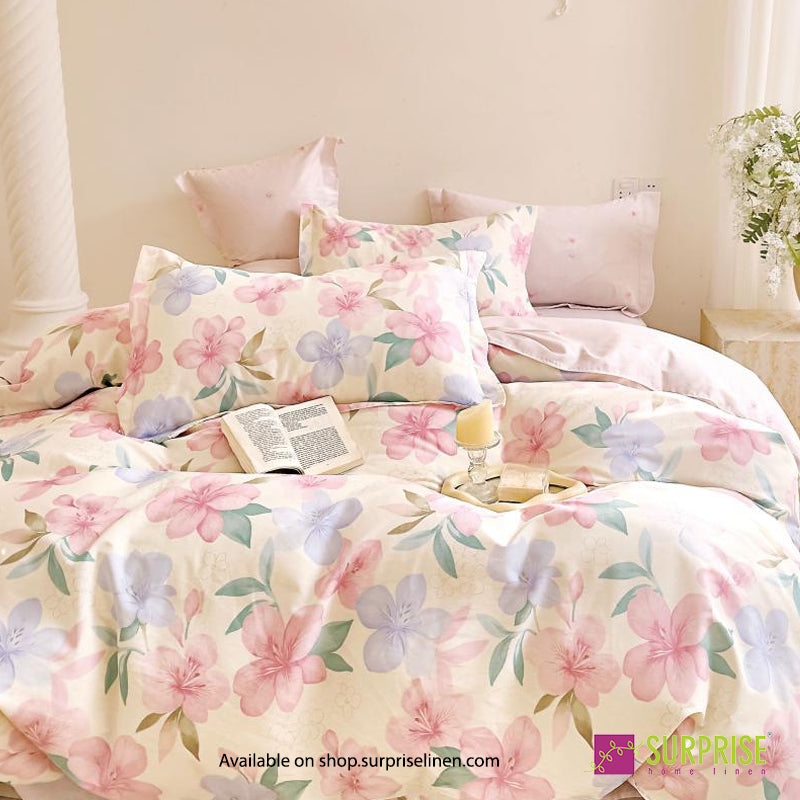 Surprise Home - Fresco Collection Pastel Petals 100% Cotton 3 Pcs Bedsheet Set (Cream Pastel)
