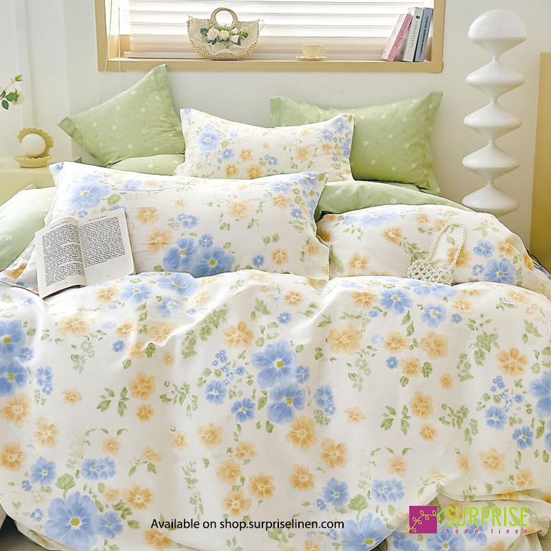 Surprise Home - Fresco Collection Blue Primrose 100% Cotton 3 Pcs Bedsheet Set (Cream Blue)