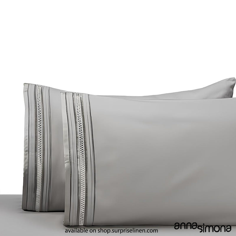 Anna Simona - Sharon King Size 400 TC Cotton Satin King Size Bedsheet Set (Silver)