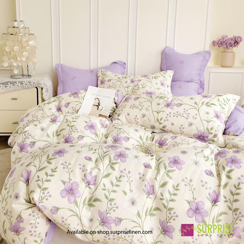 Surprise Home - Fresco Collection Lavender Meadow 100% Cotton 3 Pcs Bedsheet Set (Cream Lavender)