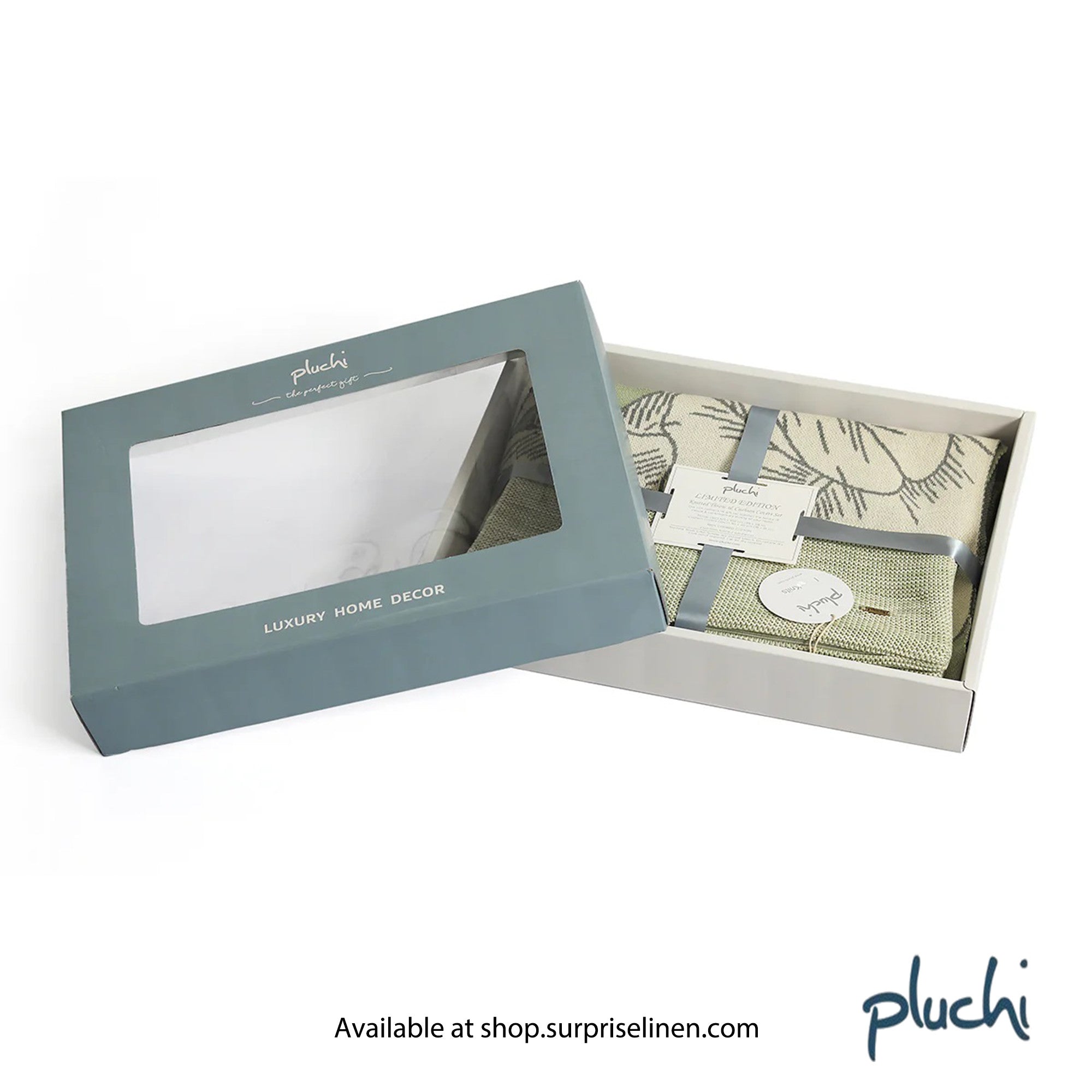 Pluchi - Tropical Gift Combo Knitted Throw & Cushion Cover (Mint)