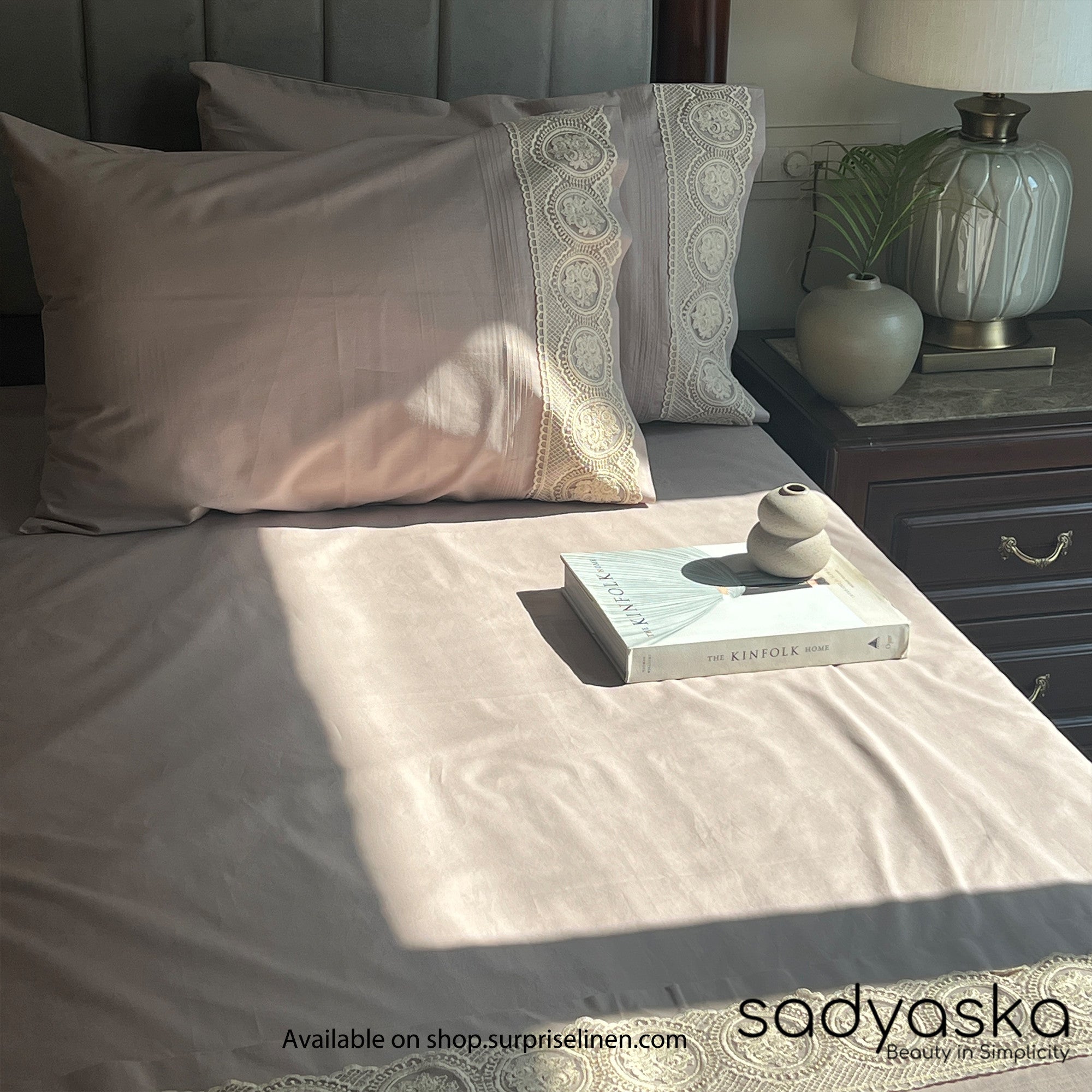 Sadyaska - Chantilly Collection Cotton Embroidered Lace Bed Sheet (Mocha)