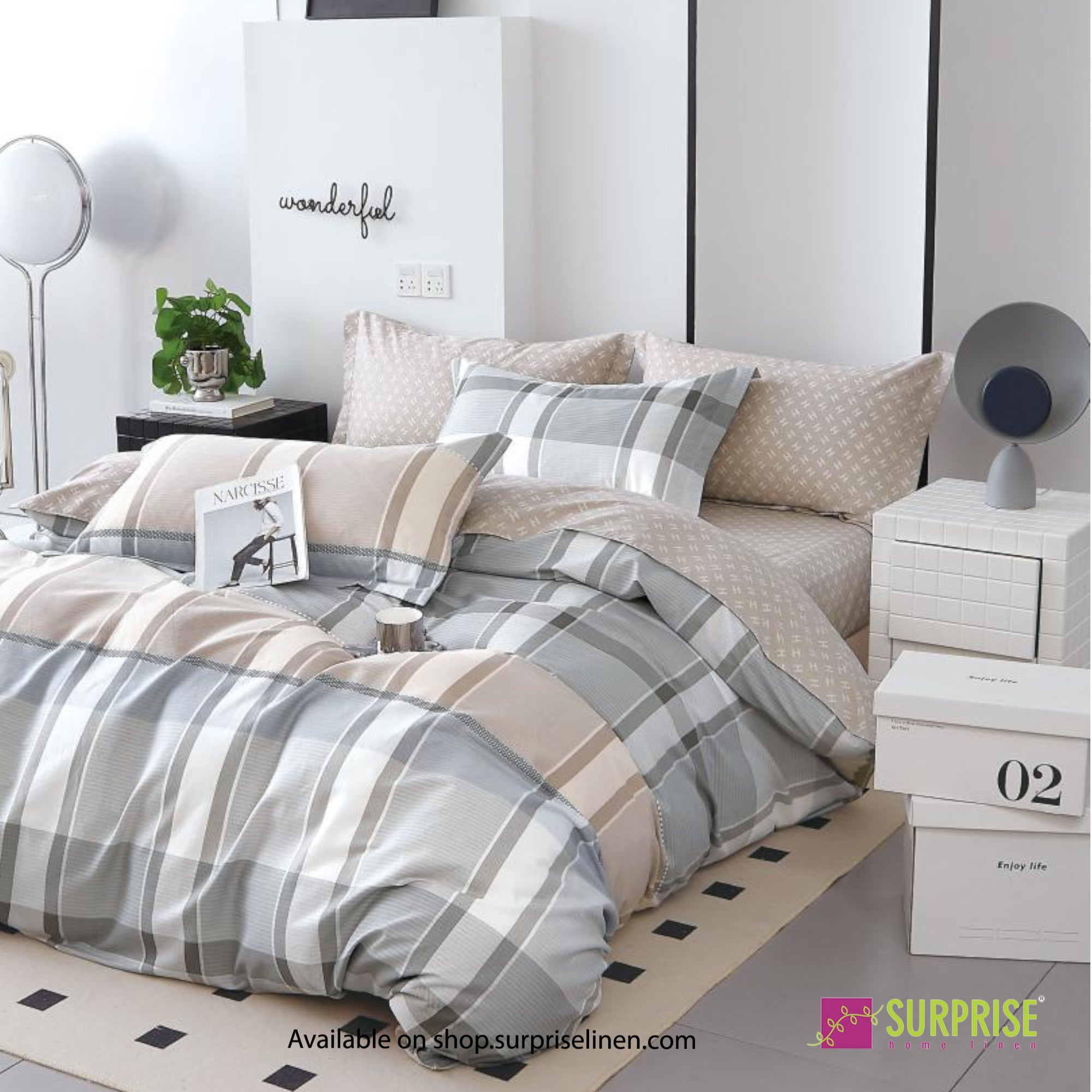 Everyday Luxury Essentials By Surprise Home - Bedeck Collection 3 Pcs Regular Queen Size Bedsheet Set in 300 TC Cotton Fabric (Ash Grey)