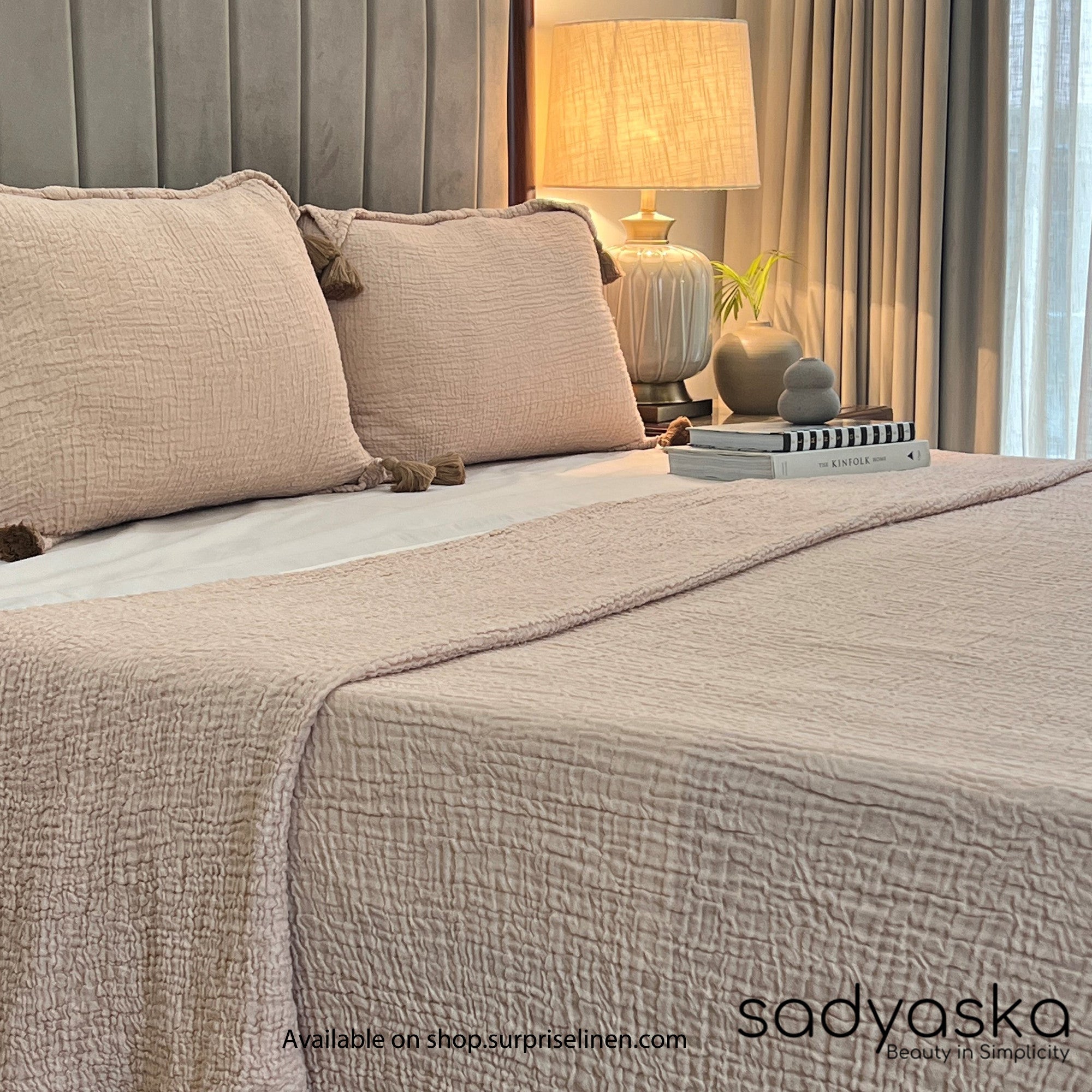 Sadyaska - Meraki Collection 100% Cotton Woven Double Bed Cover Set (Peach)