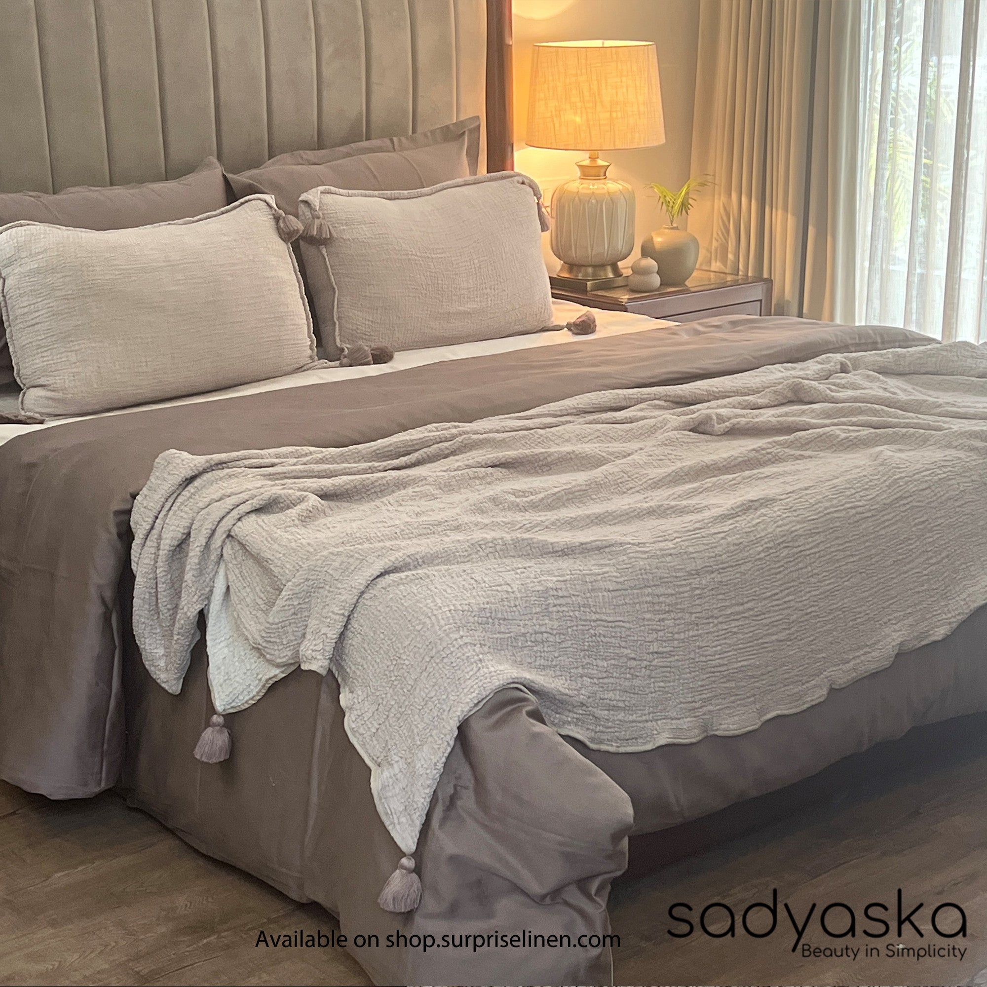 Sadyaska - Meraki Collection 100% Cotton Woven Double Bed Cover Set (Buff)