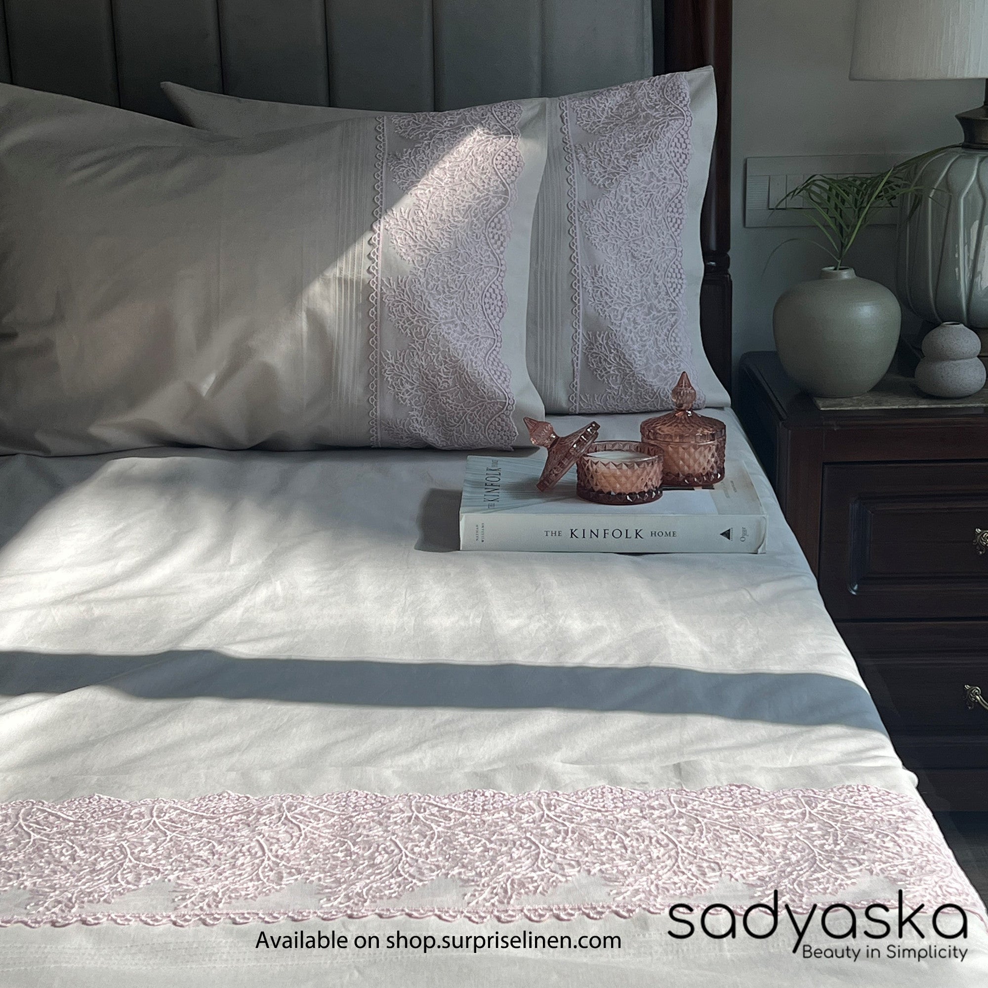 Sadyaska - Chantilly Collection Cotton Embroidered Lace Bed Sheet (Almond Beige)