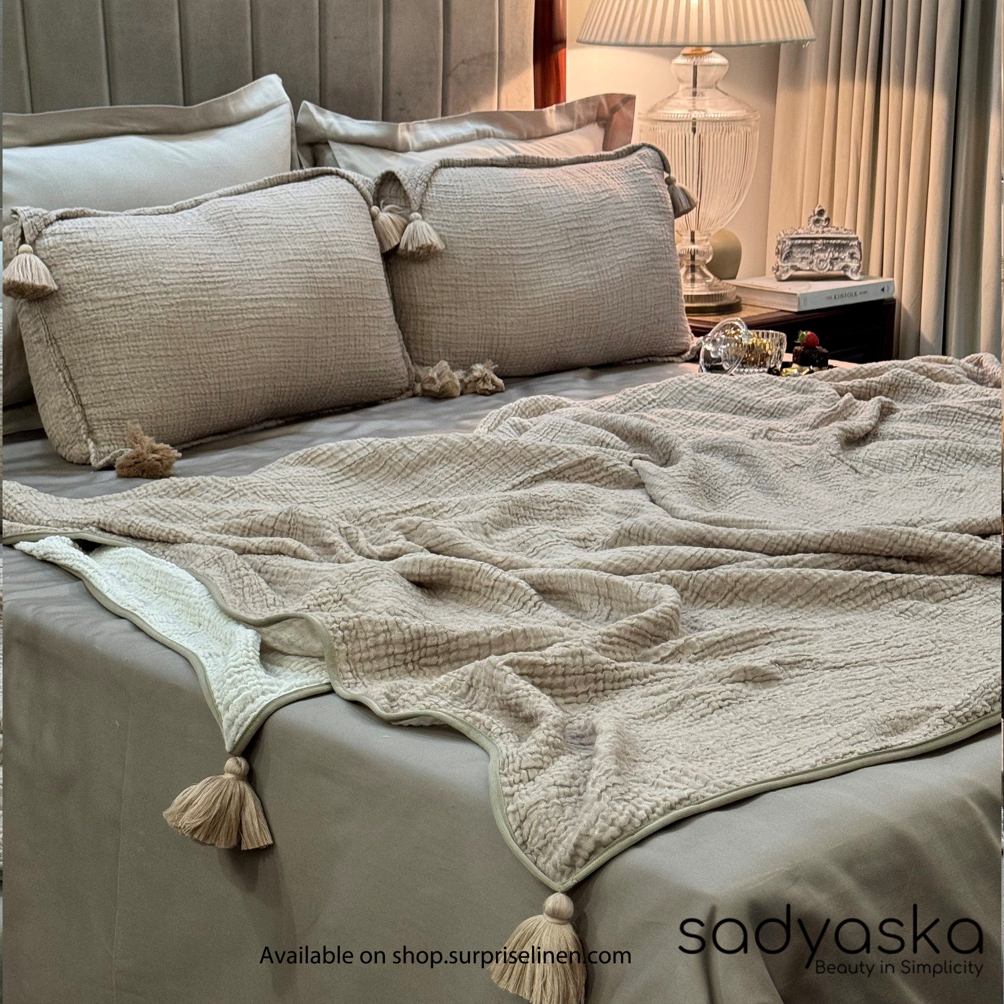Sadyaska - Meraki Collection 100% Cotton Woven Double Bed Cover Set (Beige)
