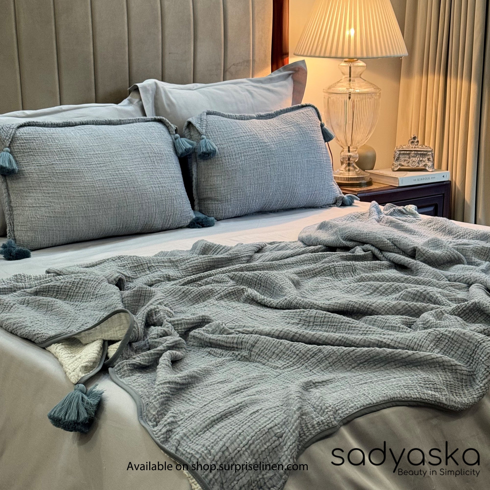 Sadyaska - Meraki Collection 100% Cotton Woven Double Bed Cover Set (Indigo)