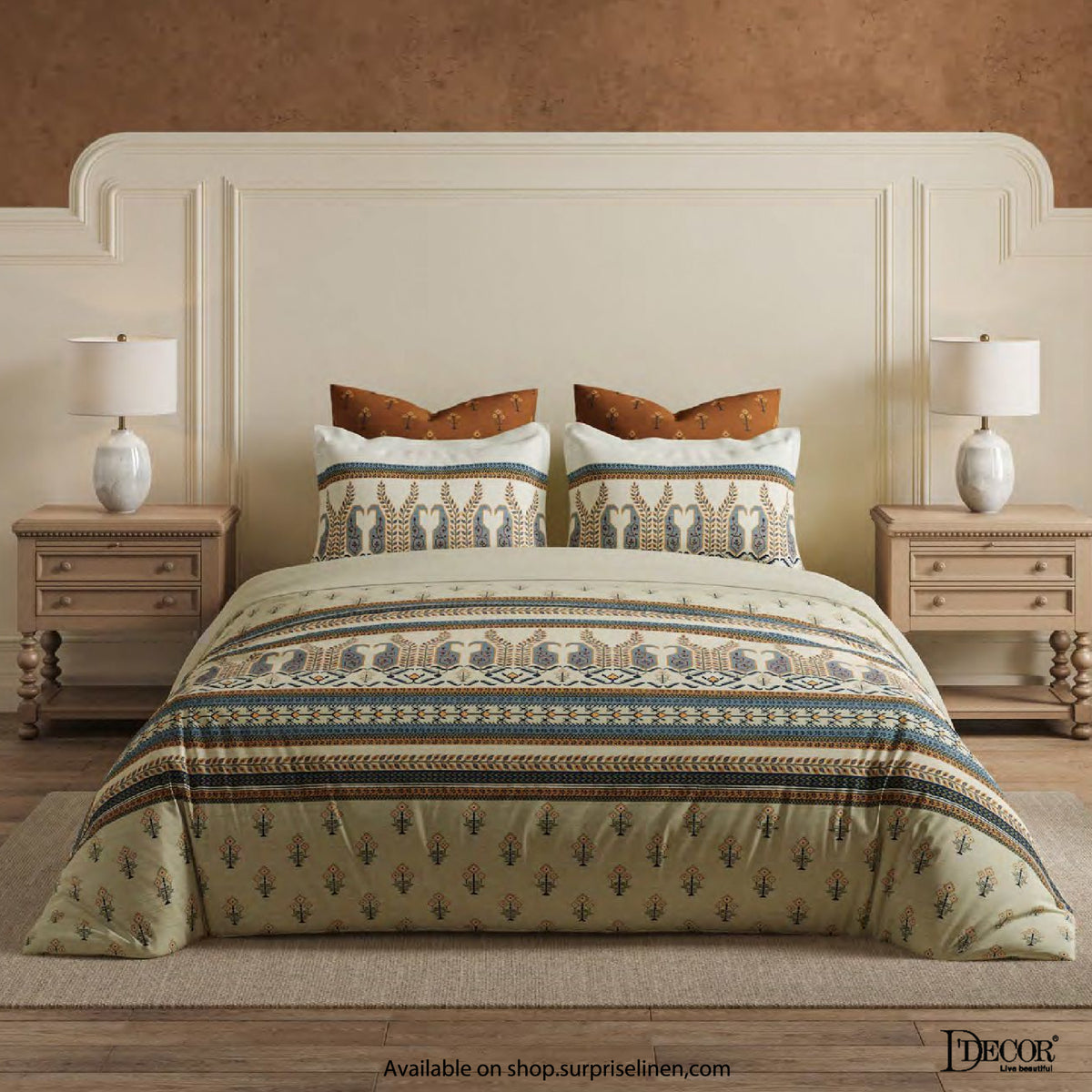 D'Decor - Jamdani Collection Kalika Super King Size Bedsheet Set (Frozen Dew)