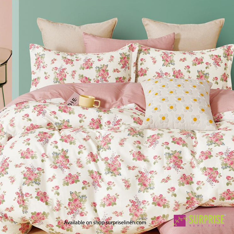 Surprise Home - Fresco Collection Rose Posy 100% Cotton 3 Pcs Bedsheet Set (White Rose)