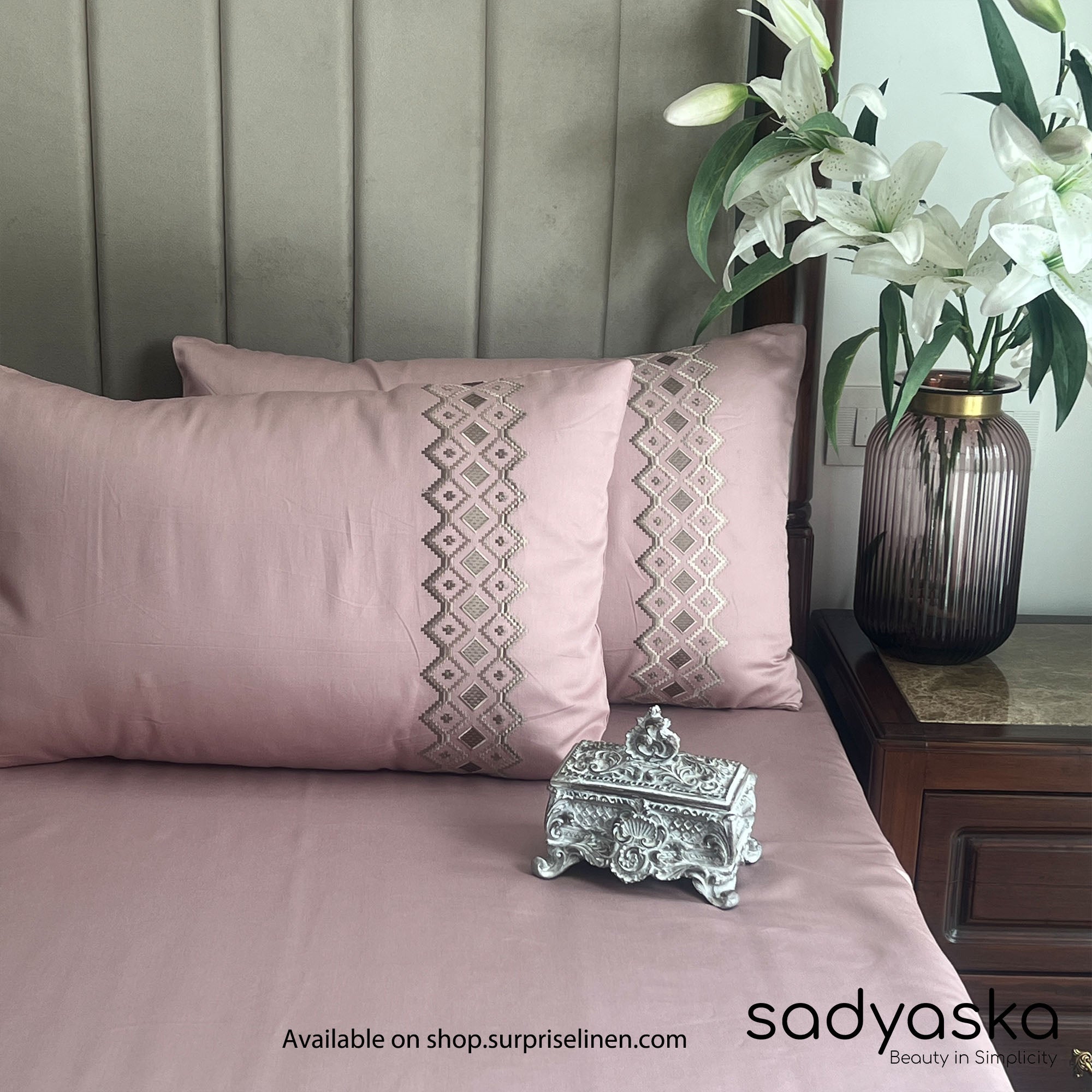 Sadyaska - Diandra Collection Cotton Rich 3 Pcs Bedsheet Set (Old Rose)