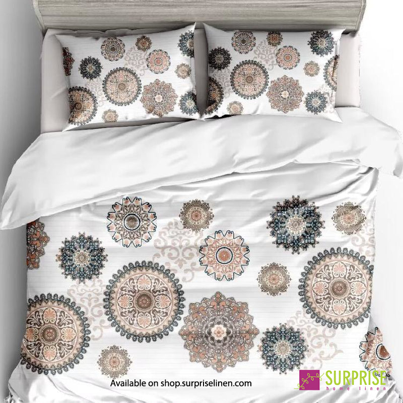 Surprise Home - Essenze Luxe Collection Linen Lattice Digital 100% Cotton 3 Pcs Bedsheet Set (Warm Beige)