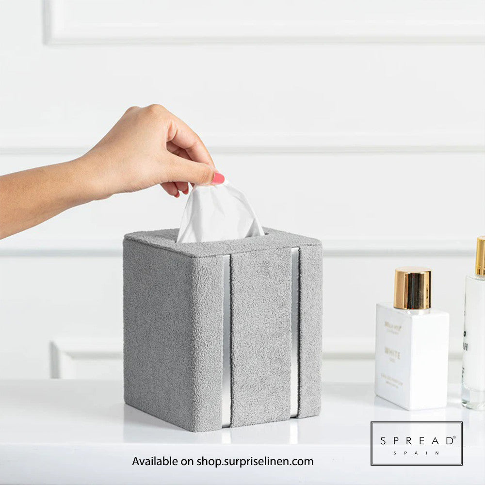 Spread Spain - French Boucle Metal Handcrafted Storage Collection Tissue Box (Silver)
