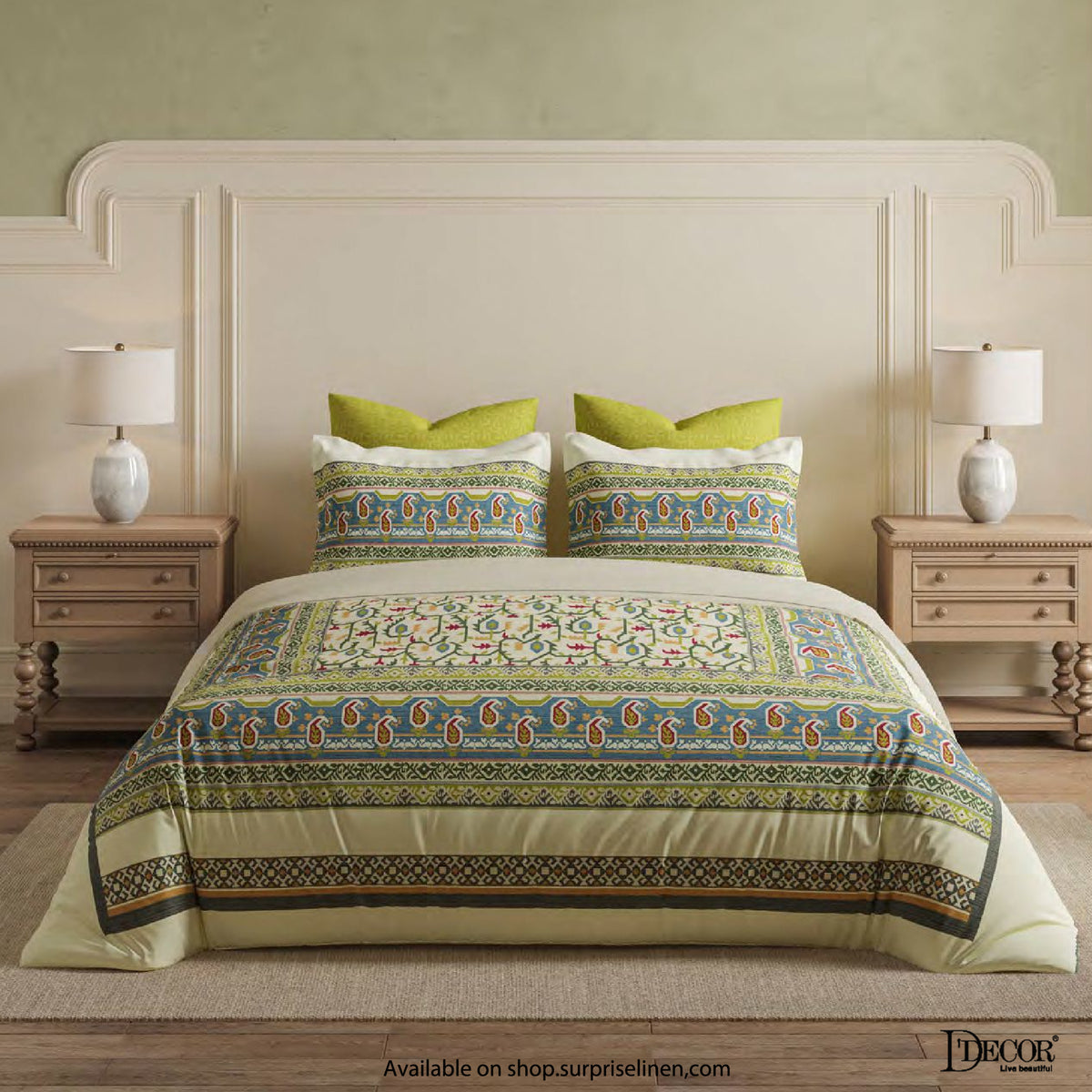 D'Decor - Jamdani Collection Mridujaal Super King Size Bedsheet Set (Lentil Sprout)
