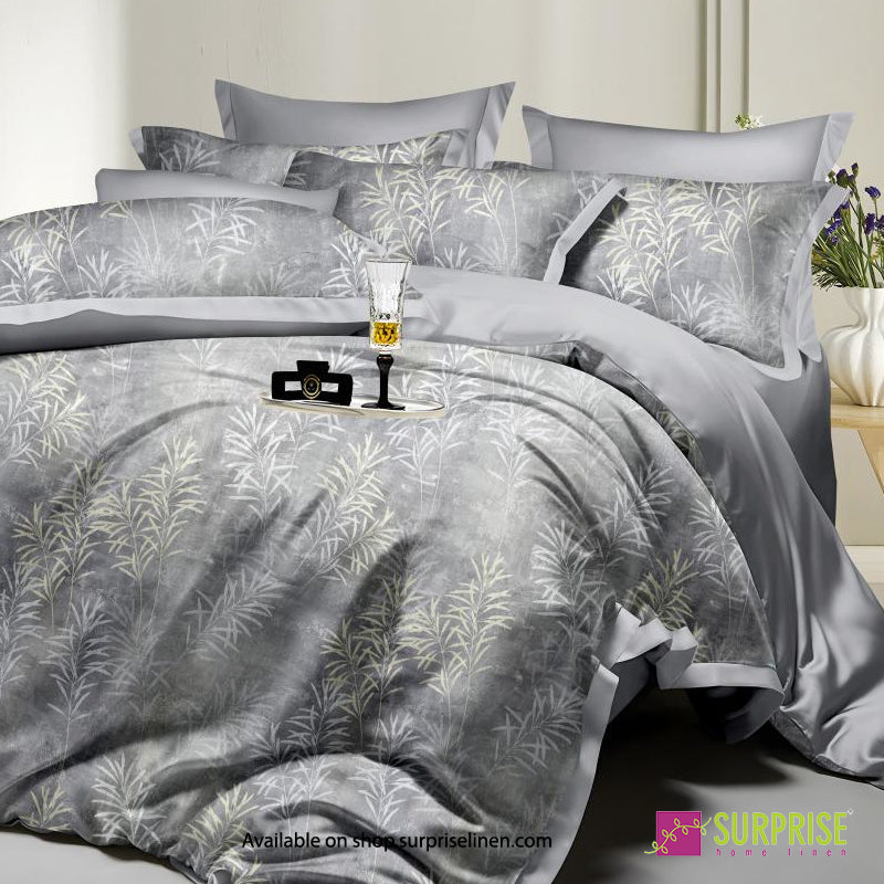 Surprise Home - Celina Collection Silver Willow Digital 100% Cotton 3 Pcs Bedsheet Set (Silver Grey)