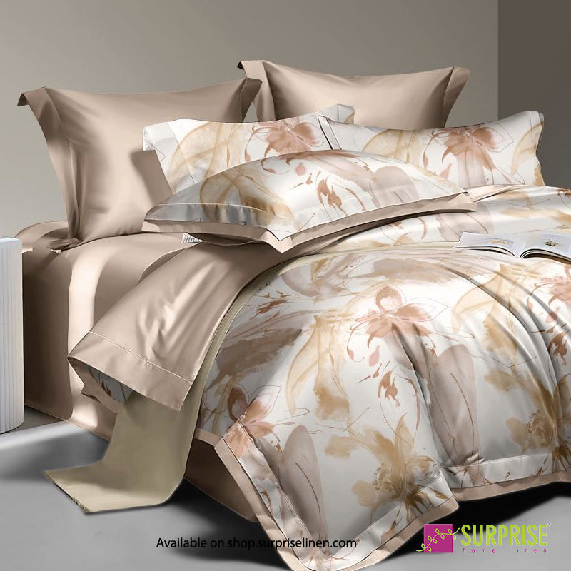 Surprise Home - Celina Collection Champagne Petals Digital 100% Cotton 3 Pcs Bedsheet Set (Champagne Beige)