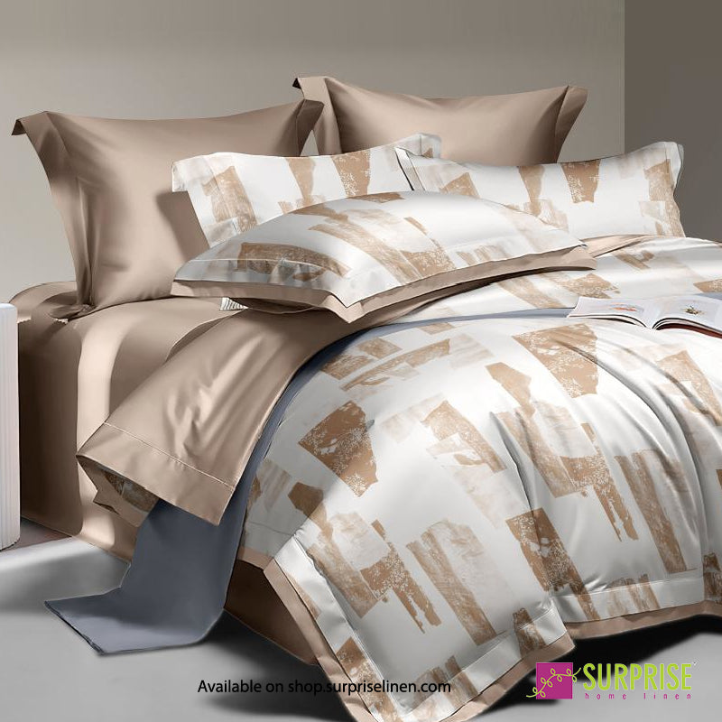 Surprise Home - Celina Collection Gilded Brush Digital 100% Cotton 3 Pcs Bedsheet Set (Champagne Beige)
