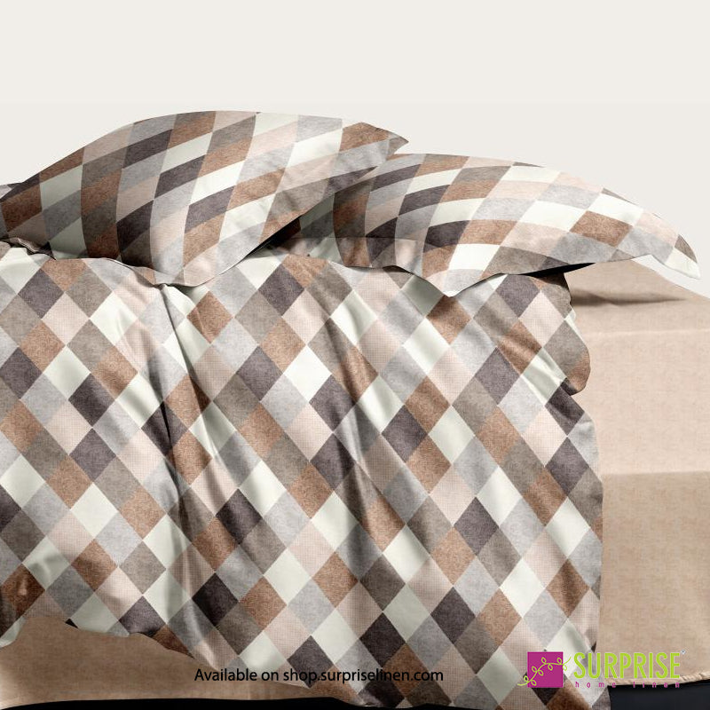 Surprise Home - Celina Collection Harlequin Mosaic Digital 100% Cotton 3 Pcs Bedsheet Set (Taupe Grey)