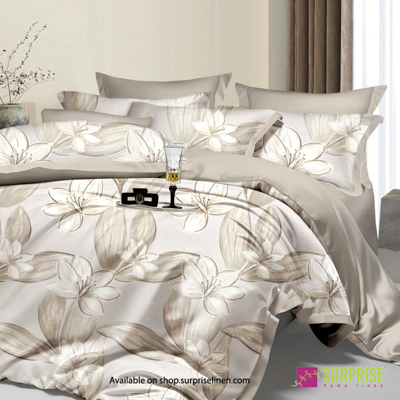 Surprise Home - Celina Collection Magnolia Outline Digital 100% Cotton 3 Pcs Bedsheet Set (Ivory Beige)