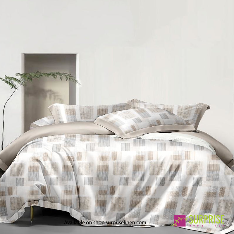 Surprise Home - Celina Collection Sand Mosaic Digital 100% Cotton 3 Pcs Bedsheet Set (Sand Beige)