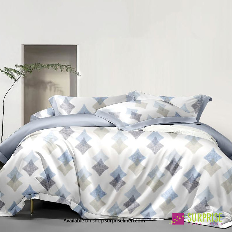 Surprise Home - Celina Collection Blue Mosaic Digital 100% Cotton 3 Pcs Bedsheet Set (Powder Blue)