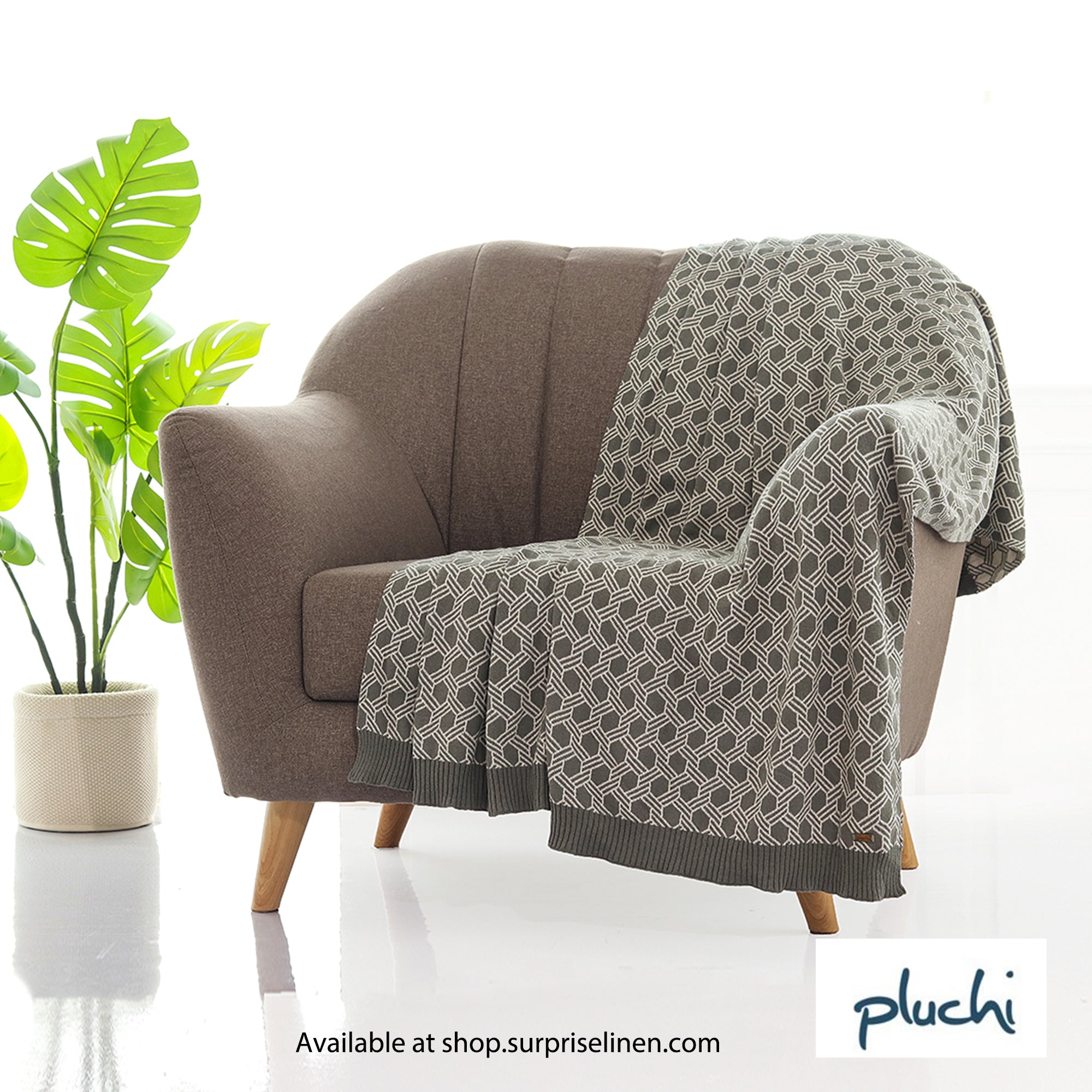 Pluchi - Geometric Cotton Knitted All Season Ac Throw Blanket (Fossil)