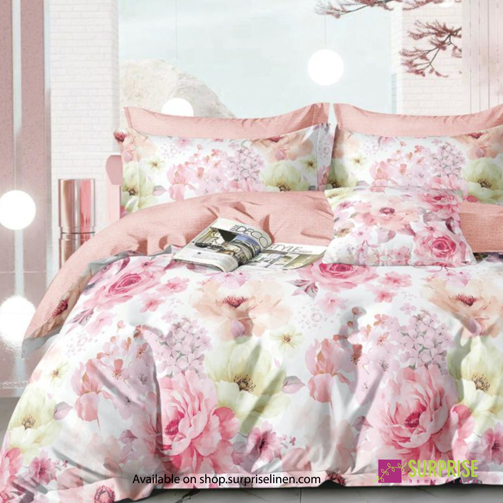 Luxury Essentials By Surprise Home Exclusive Hues Collection 3 Pcs Super King Size Bedsheet Set in 300 TC Premium Cotton (Cherry Blossom)